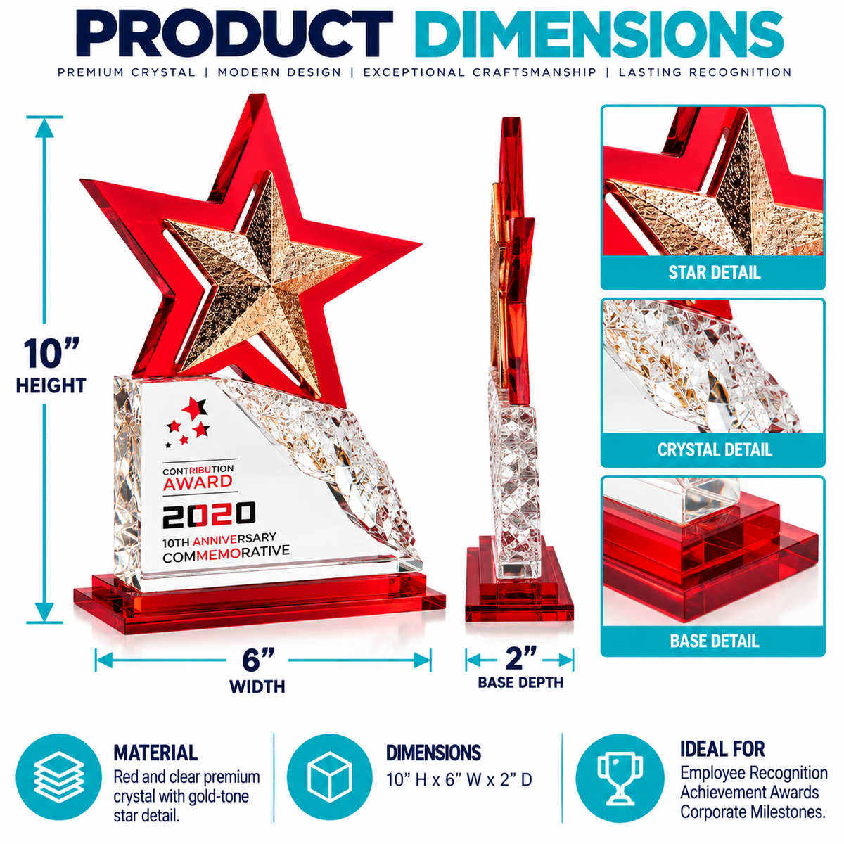 Personalized layered acrylic star award with metallic accent and engraved message