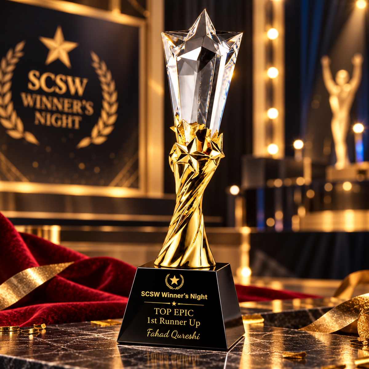 Custom gold and crystal star trophy for Thanksgiving employee and team recognition
