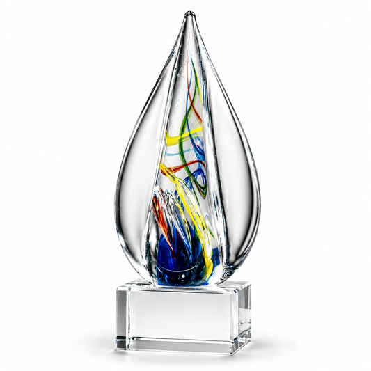 Art Glass Flame Award on Clear Crystal Base