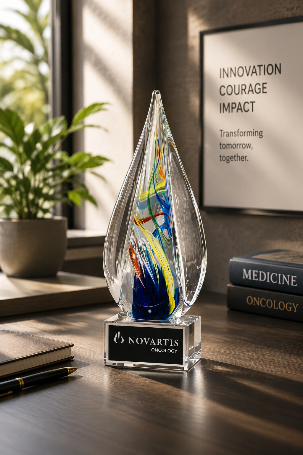Art Glass Flame Award on Clear Crystal Base