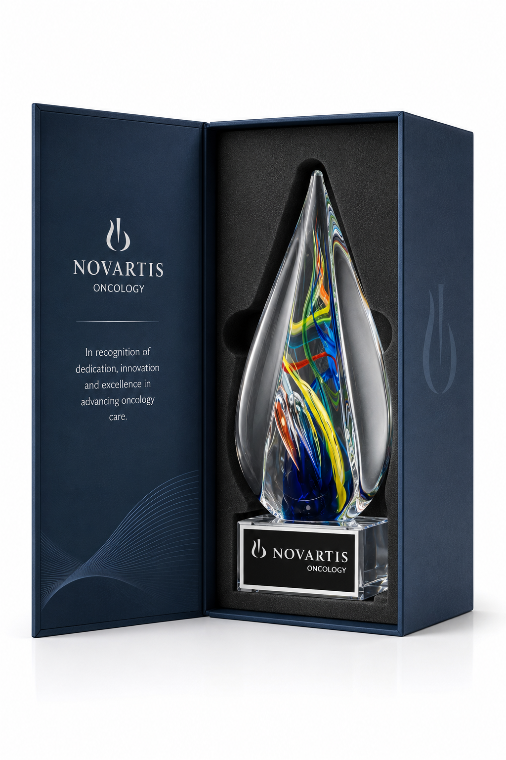 Art Glass Flame Award on Clear Crystal Base