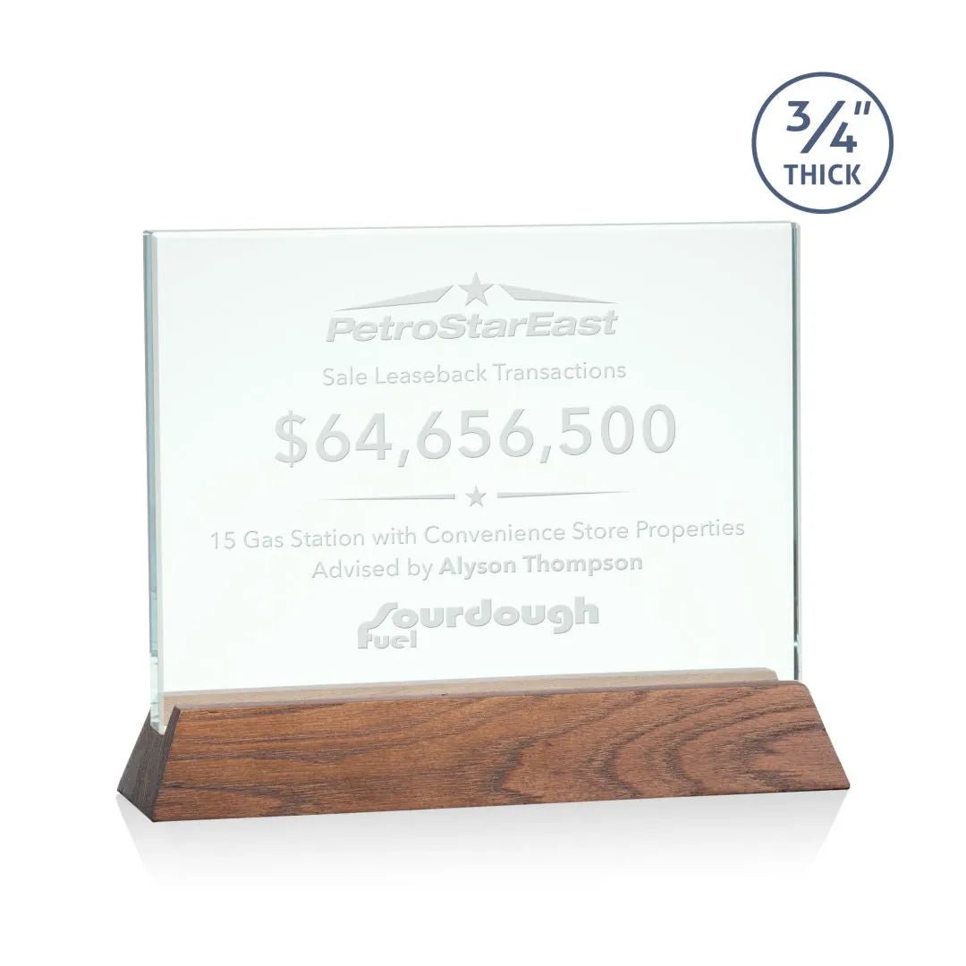 Walkerton Jade & Walnut Horizontal Glass Award – Custom Engraved Corporate Achievement Trophy - Customize Awards